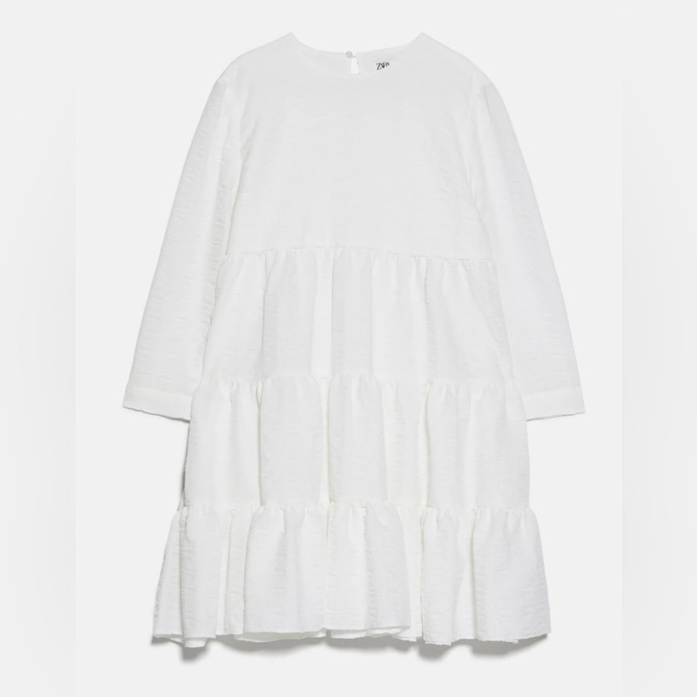 Zara White Tiered mini Dress- Women